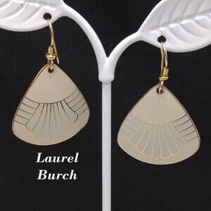 Vintage Laurel Burch Beige Gray Waterfall Earrings, Gold Plated